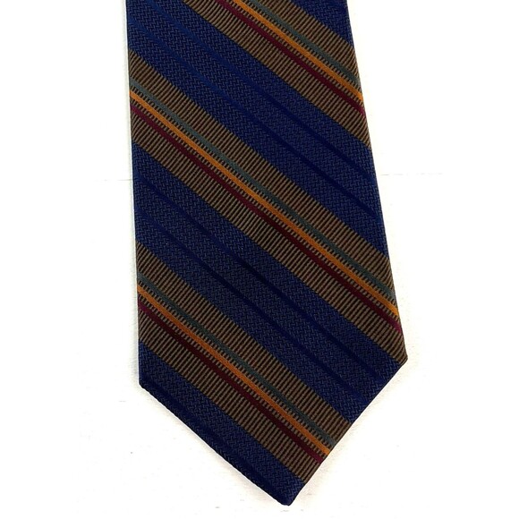HICKEY FREEMAN Mens Woven 100% Silk Neck Tie  STRIPED Navy Blue/Brown/Gold/Red - Picture 3 of 9